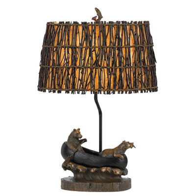 27" Bronze Bears in the Boat Table Lamp With Brown Novelty Shade 