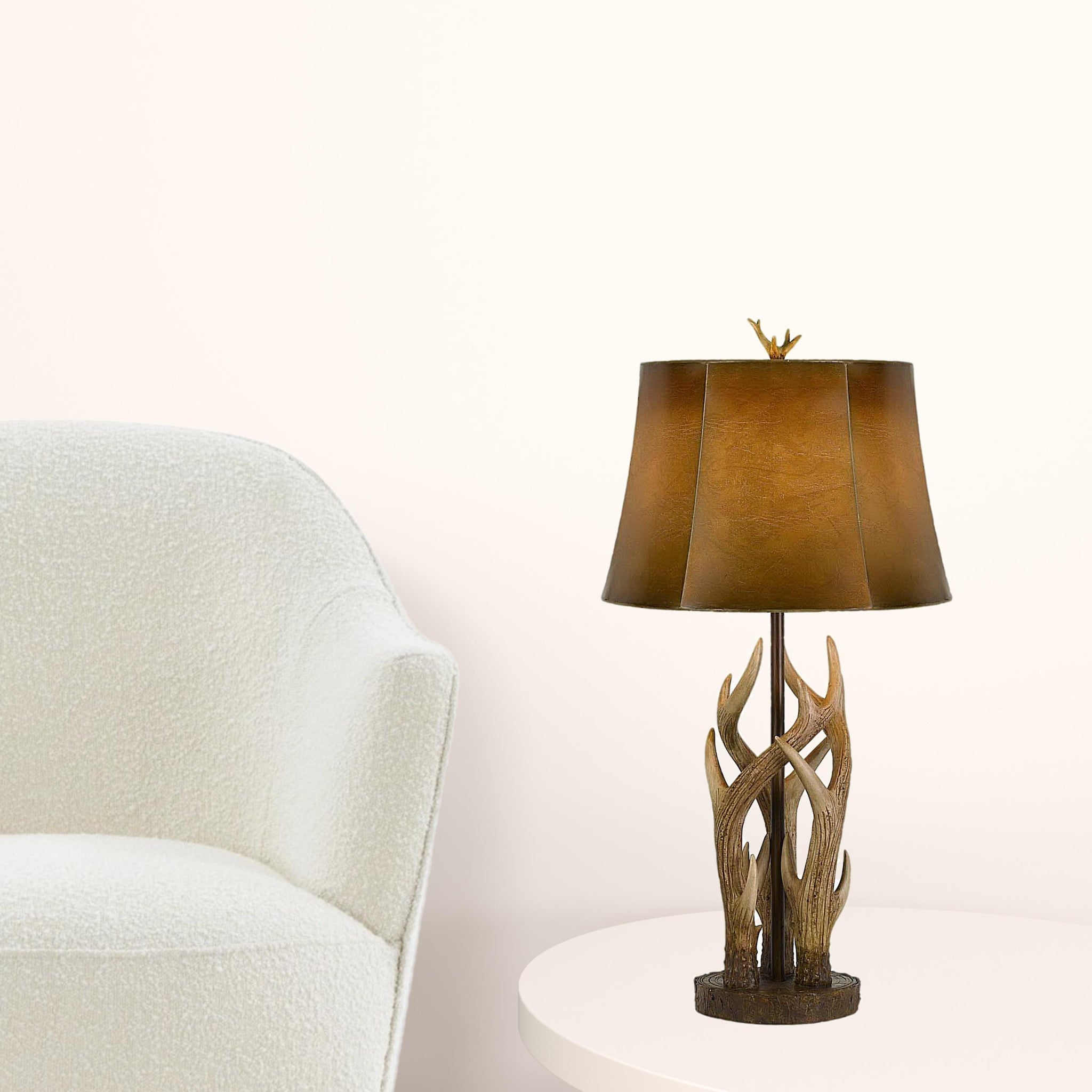 33" Brown Table Lamp With Brown Drum Shade