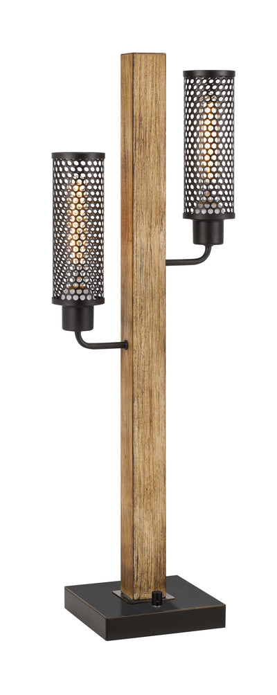 32" Brown Metal Two Light Table Lamp With Bronze Novelty Shade 