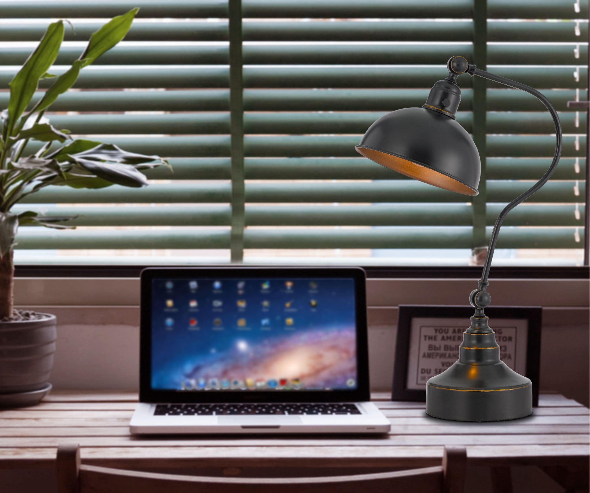 25" Bronze Metal Desk Table Lamp With Bronze Dome Shade 