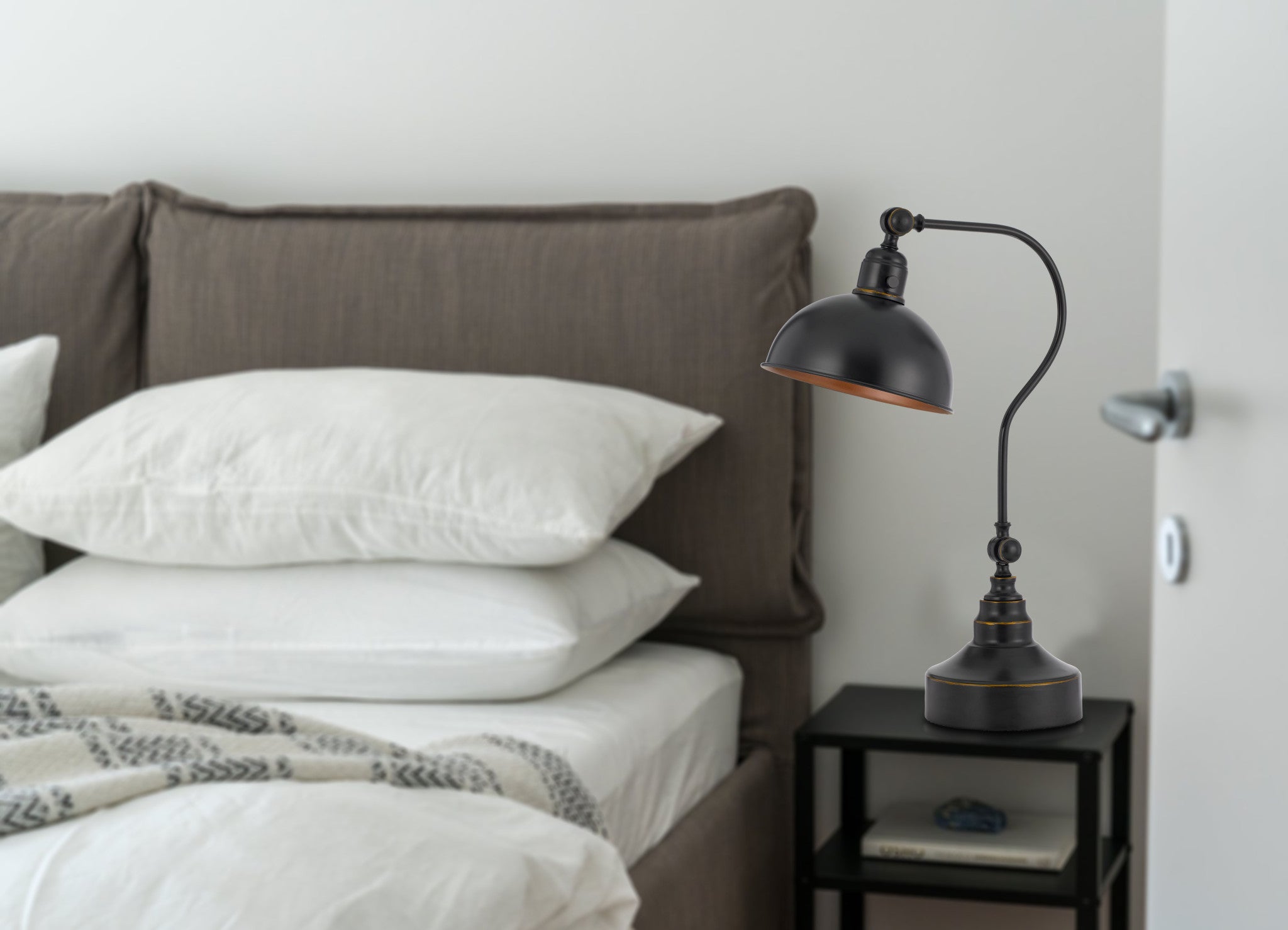 25" Bronze Metal Desk Table Lamp With Bronze Dome Shade 