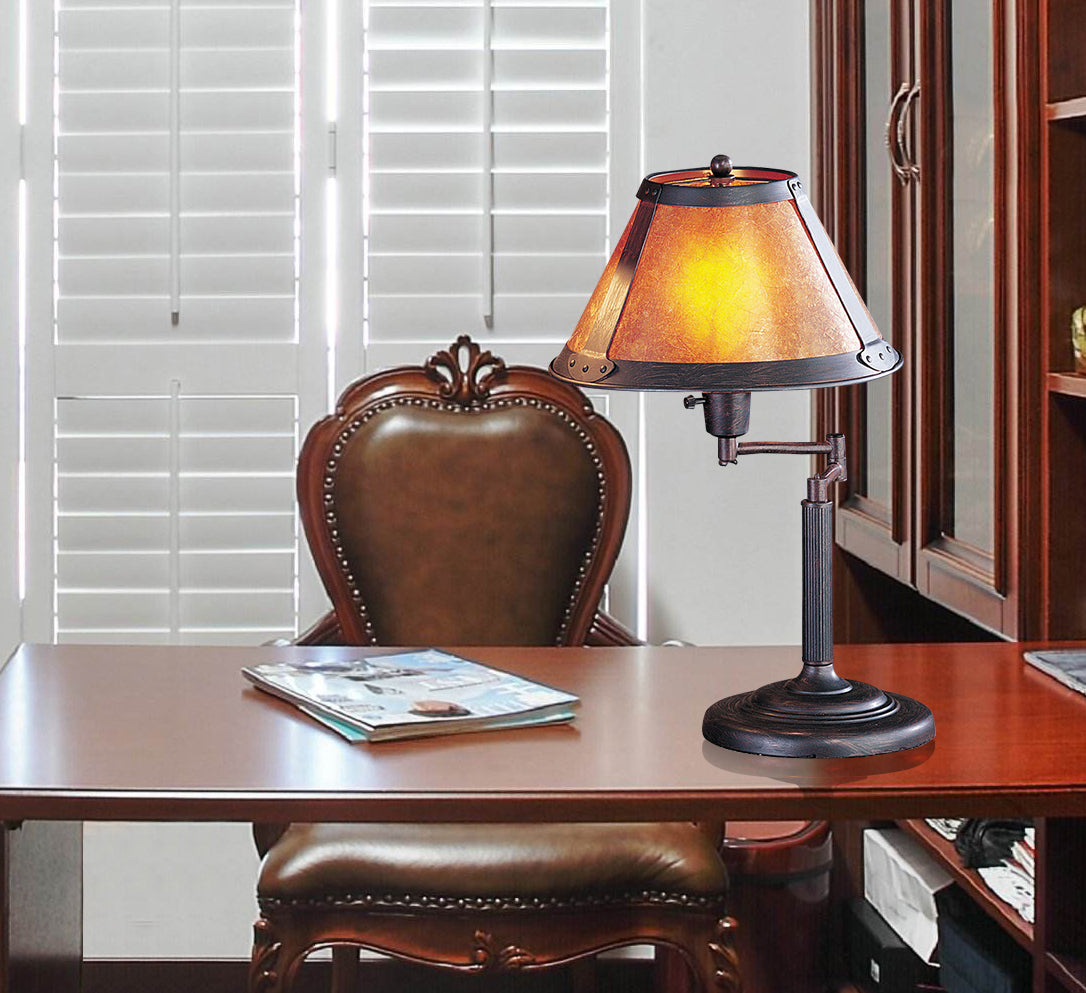 18" Rust Metal Table Lamp With Amber Empire Shade 