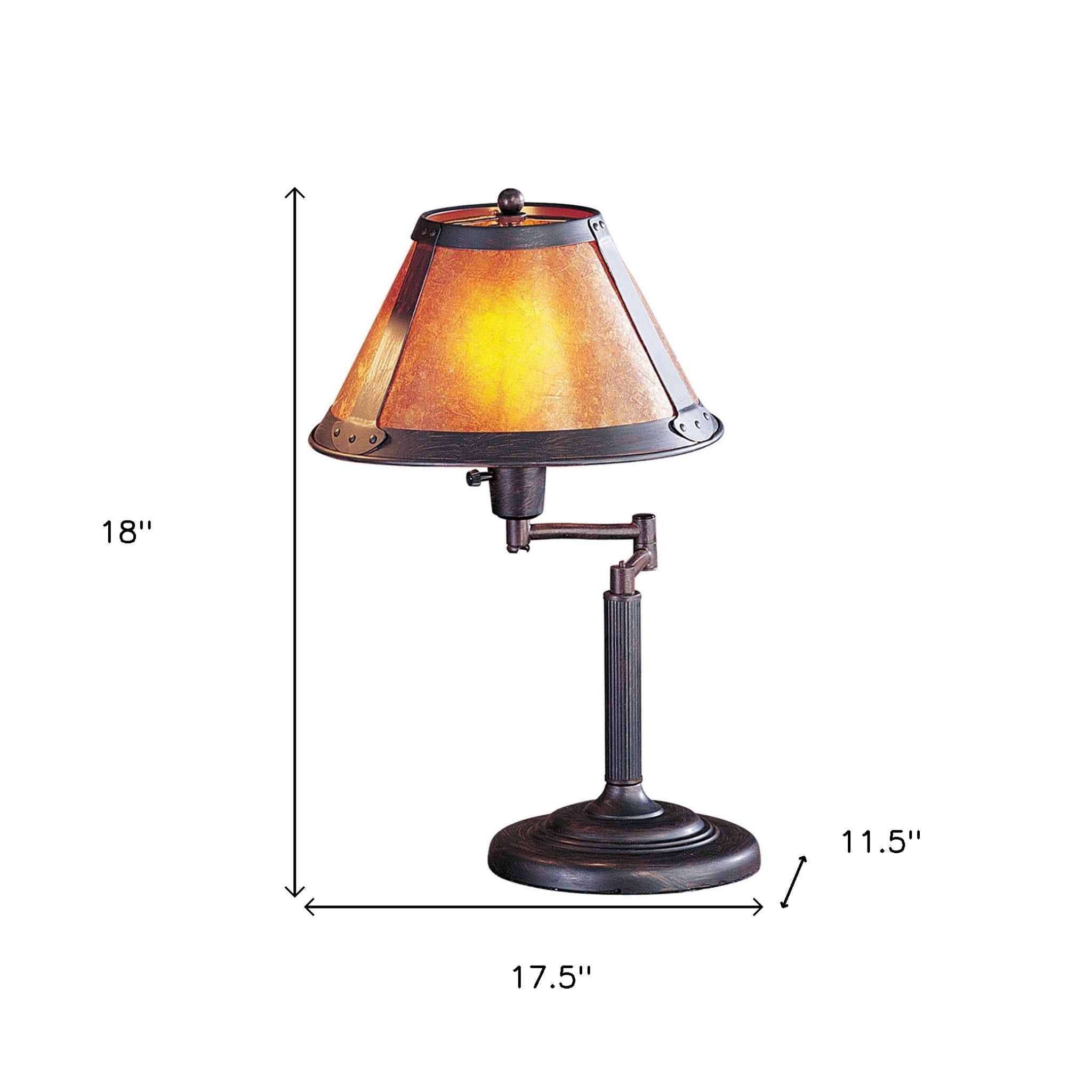 18" Rust Metal Table Lamp With Amber Empire Shade 