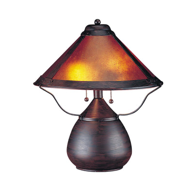 17" Rust Metal Two Light Table Lamp With Amber Empire Shade 