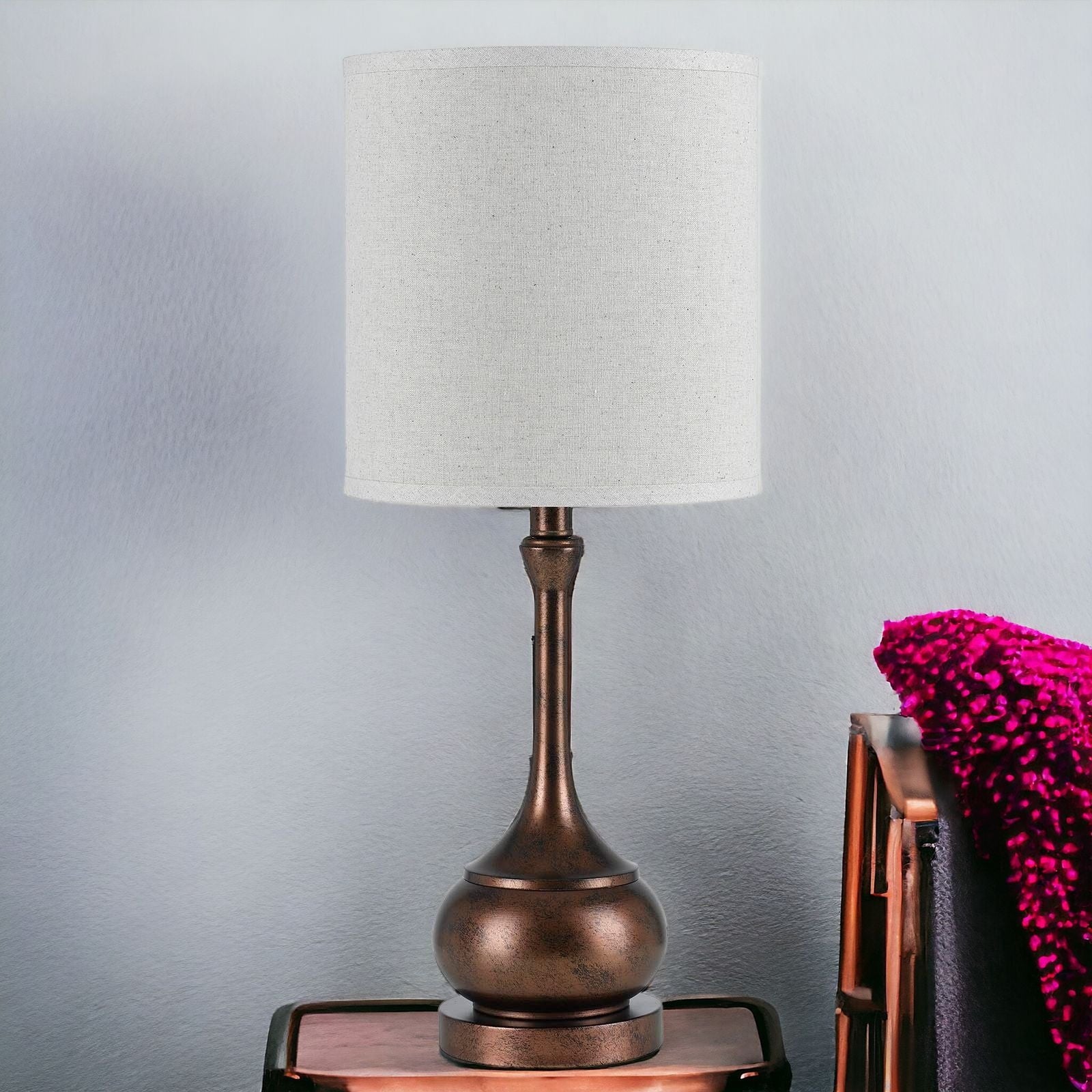 25" Rust Metal Table Lamp With Sand Drum Shade