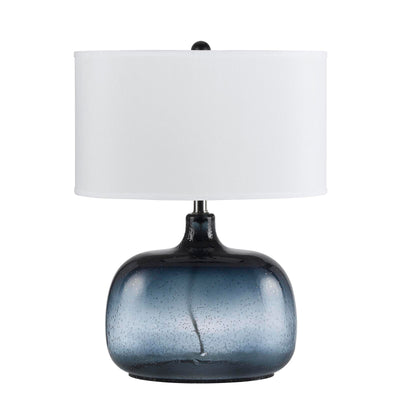 24" Dark Blue Glass Table Lamp With White Novelty Shade 