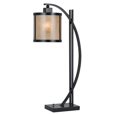 26" Charcoal Metal Table Lamp With White Drum Shade 