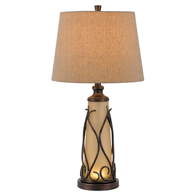 30" Brown Metal Two Light Table Lamp With Brown Empire Shade 