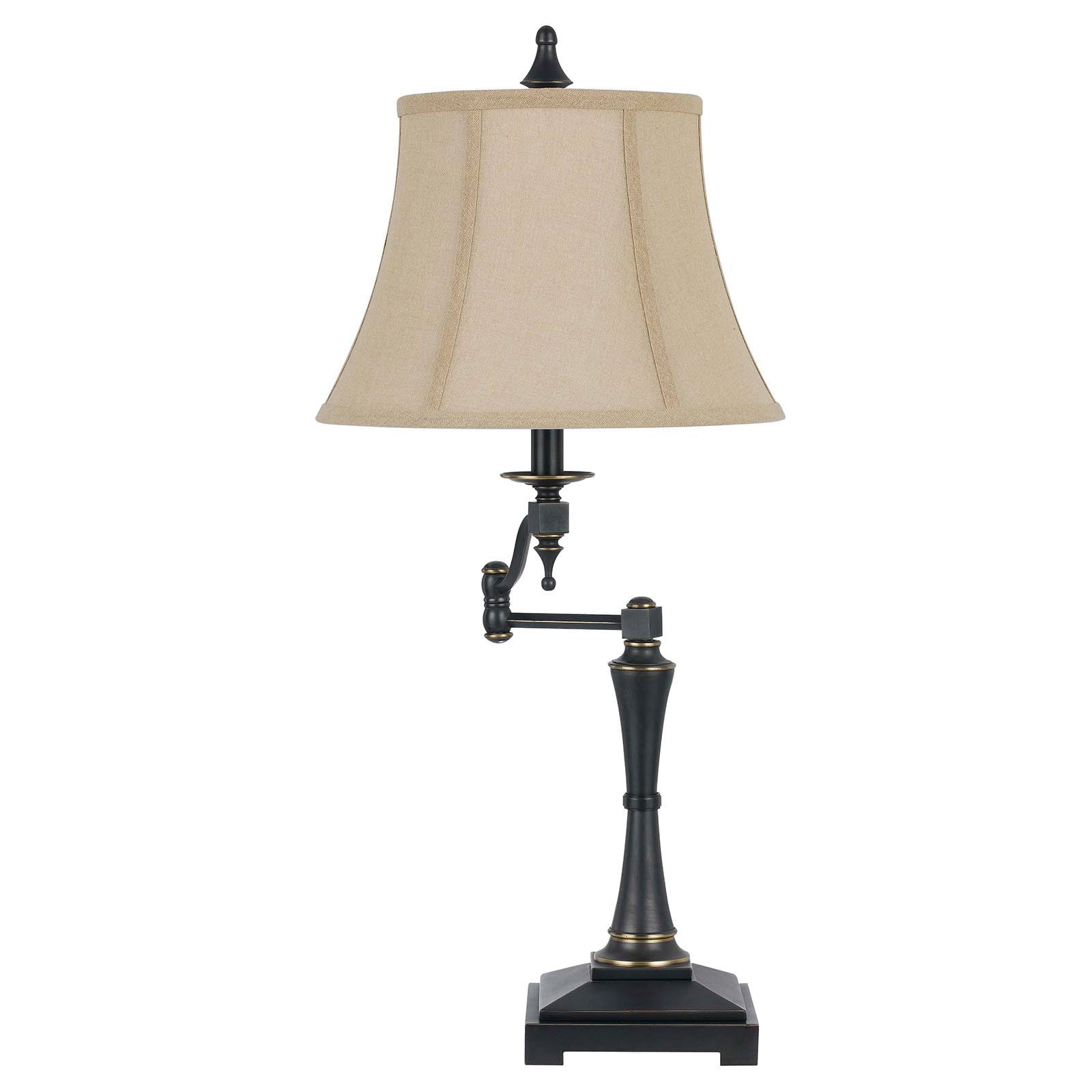 31" Bronze Metal Table Lamp With Beige Empire Shade