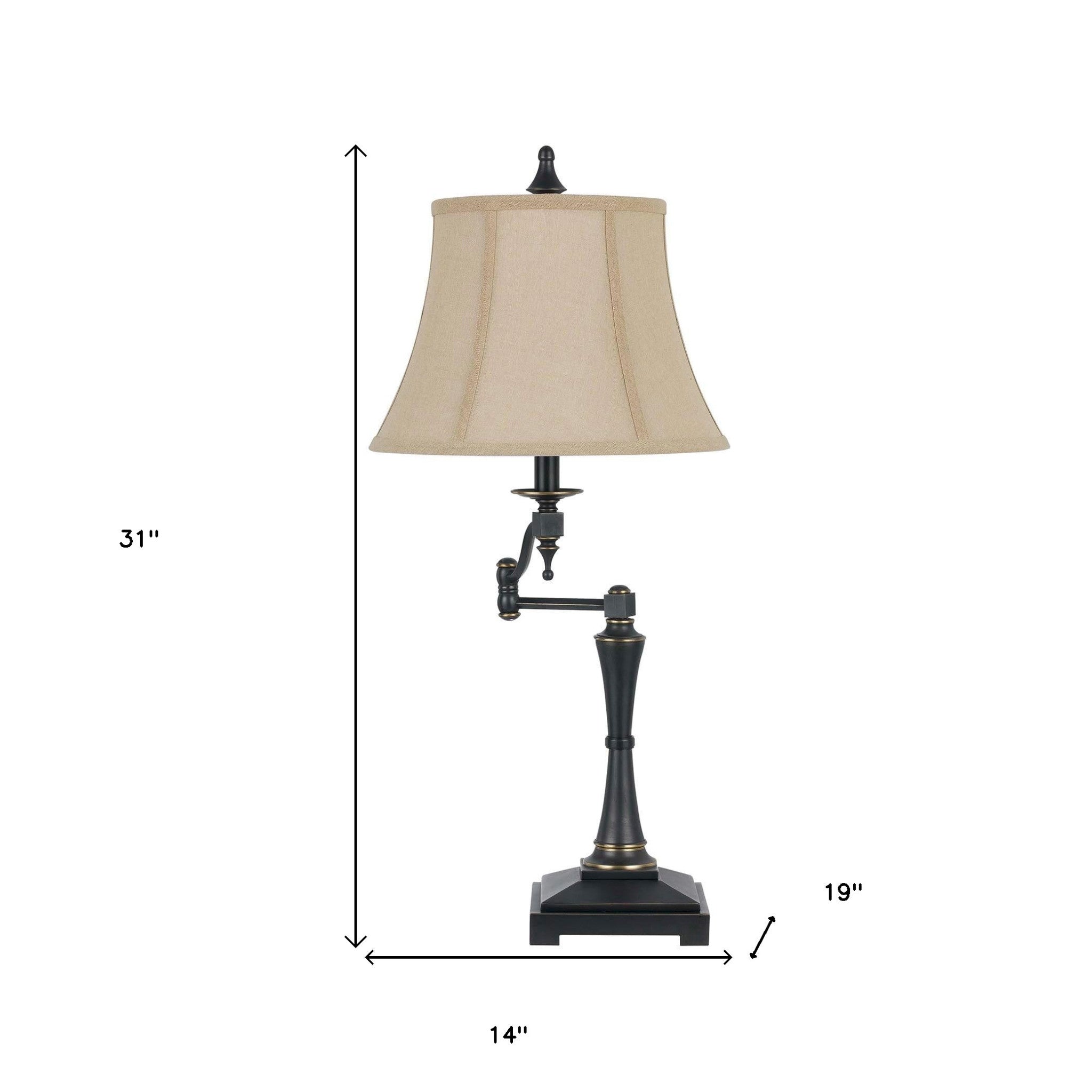 31" Bronze Metal Table Lamp With Beige Empire Shade