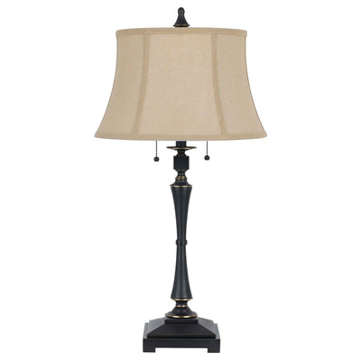 31" Bronze Metal Two Light Table Lamp With Beige Empire Shade 