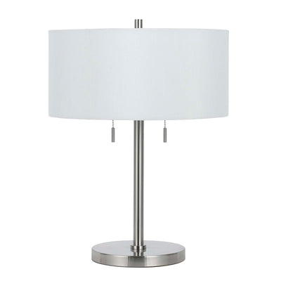 24" Nickel Metal Two Light Table Lamp With White Empire Shade 