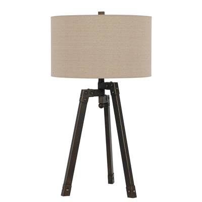 32" Charcoal Metal Table Lamp With Tan Drum Shade 