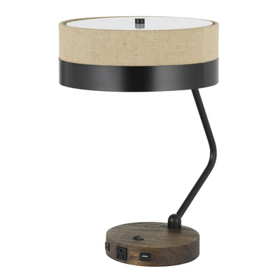 20" Black Metal Two Light Desk Usb Table Lamp With Beige Drum Shade 