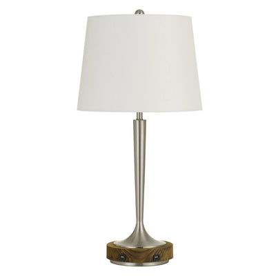 29" Nickel Metal Usb Table Lamp With Off White Empire Shade 