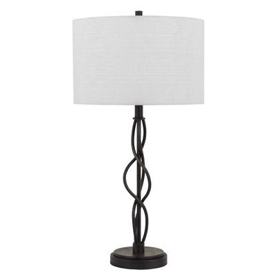 30" Bronze Metal Table Lamp With Off White Drum Shade 