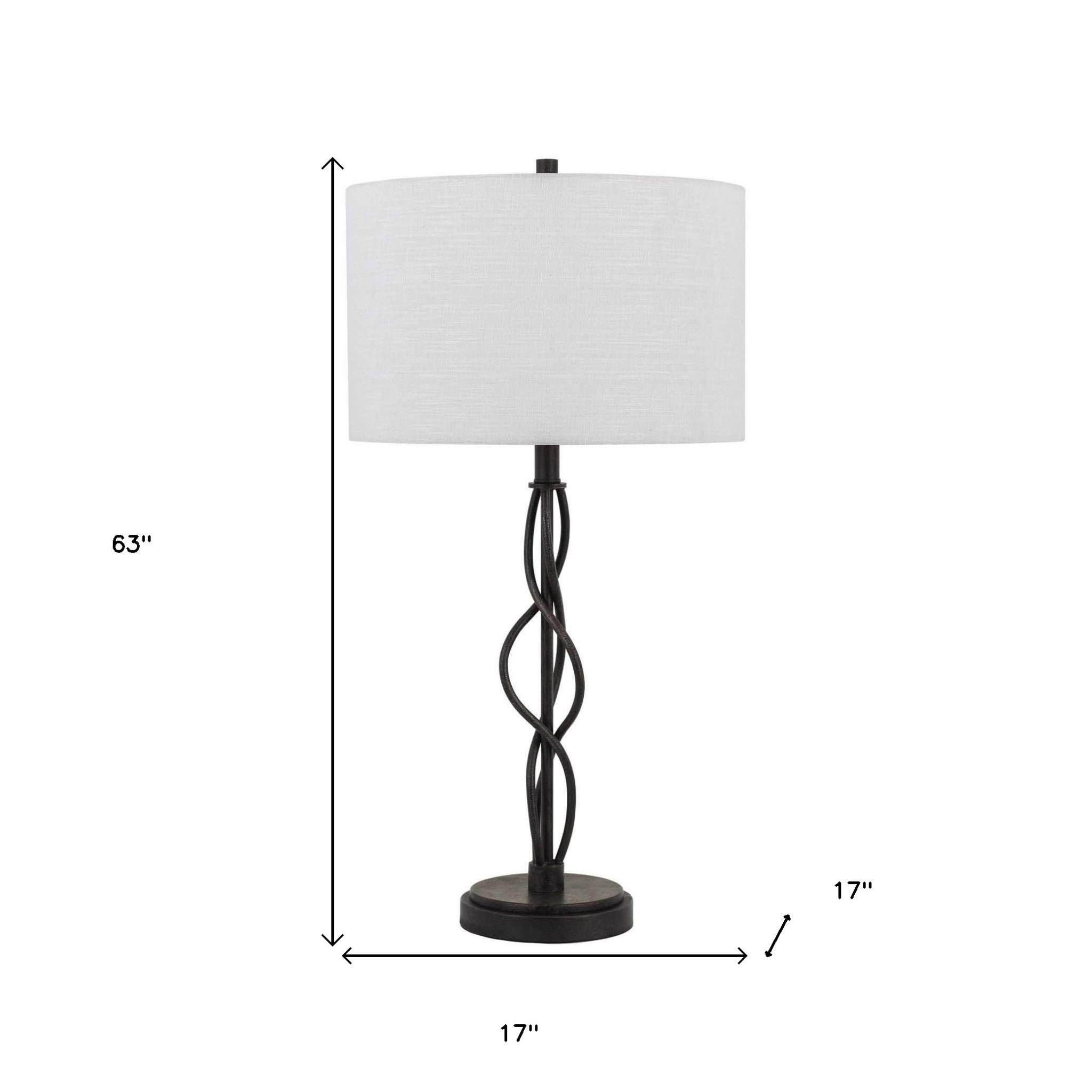 30" Bronze Metal Table Lamp With Off White Drum Shade 