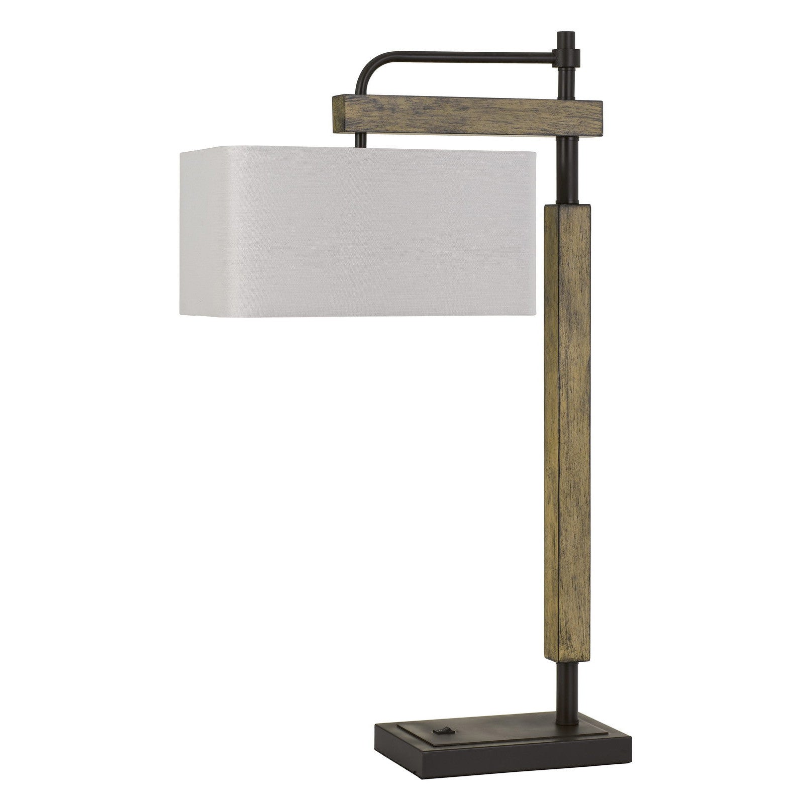 32" Bronze Metal Desk Table Lamp With White Square Shade