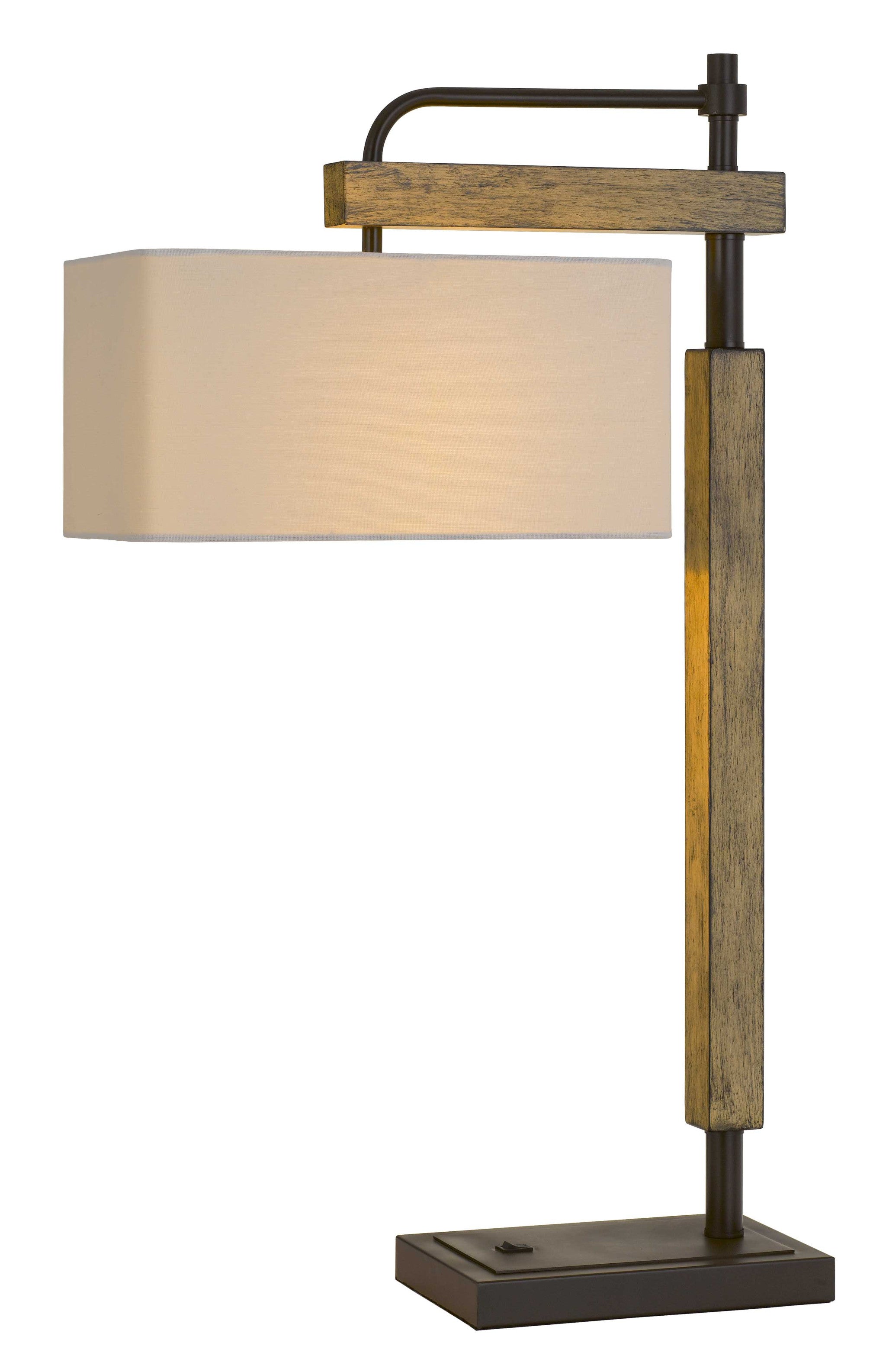 32" Bronze Metal Desk Table Lamp With White Square Shade