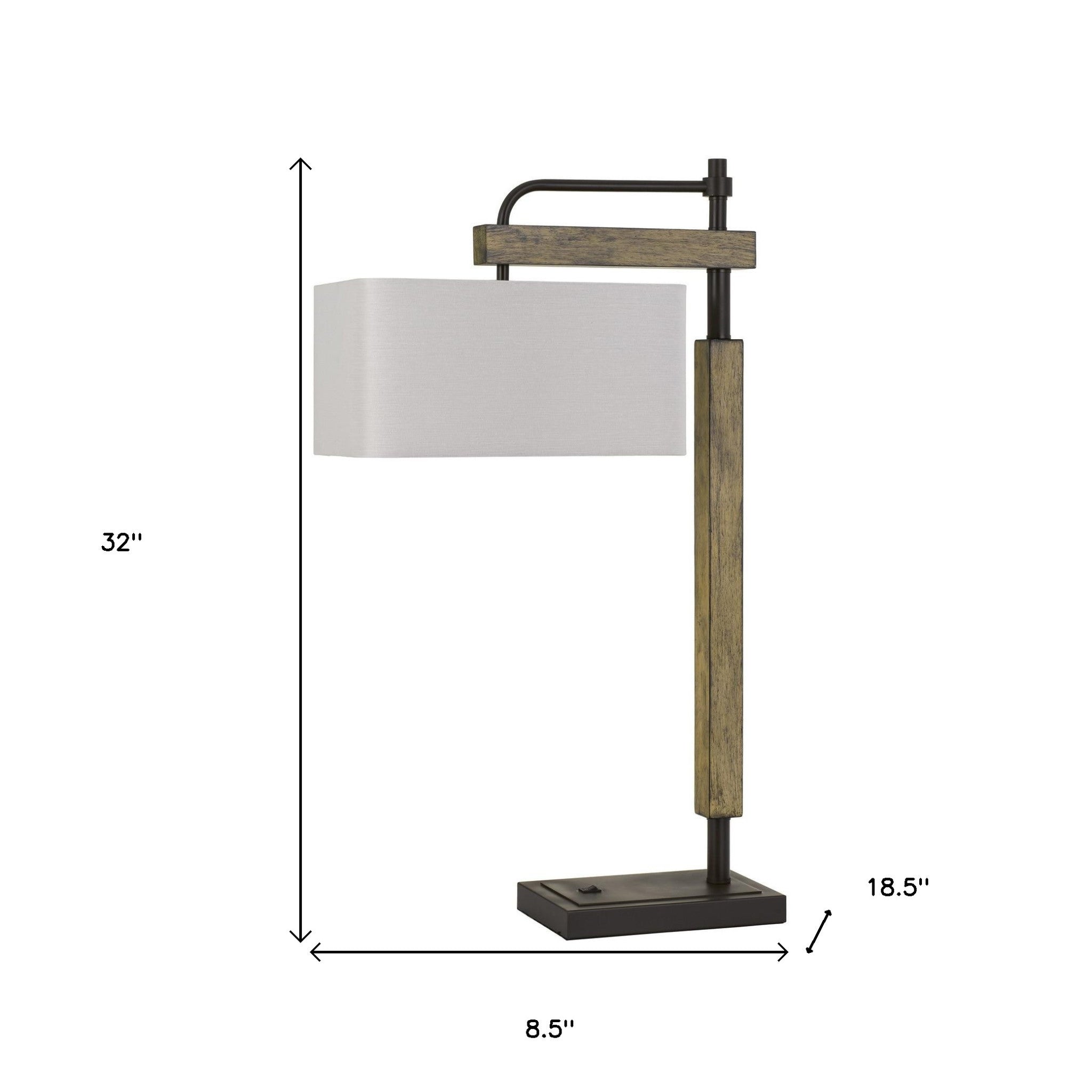 32" Bronze Metal Desk Table Lamp With White Square Shade