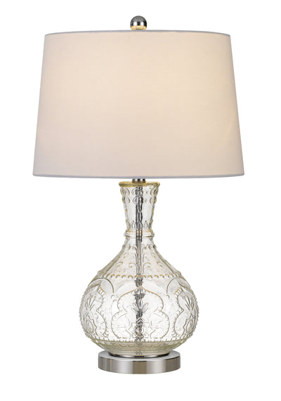 27" Clear Metal Table Lamp With White Rectangular Shade 