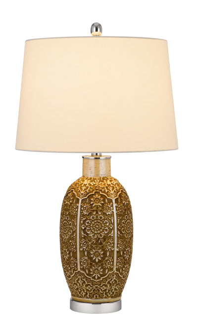 29" Brown Metal Table Lamp With Off White Empire Shade 