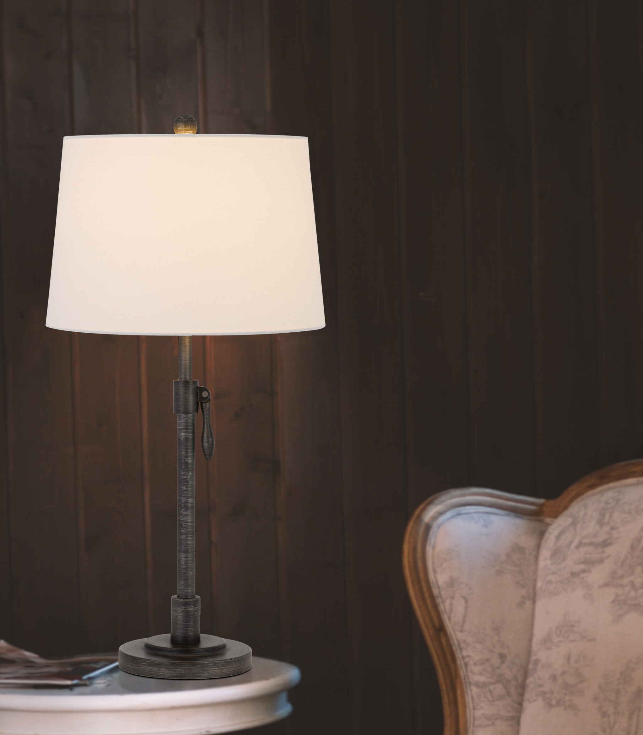 30" Silver Metal Adjustable Table Lamp With Off White Empire Shade