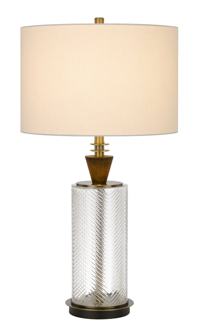 30" Clear Metal Table Lamp With White Empire Shade 