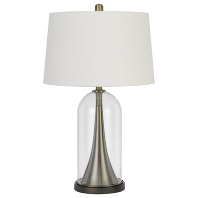 29" Clear Metal Table Lamp With White Empire Shade 