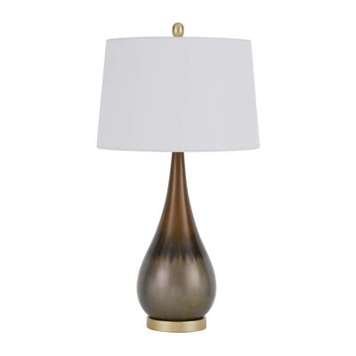 30" Taupe Metal Table Lamp With White Empire Shade 