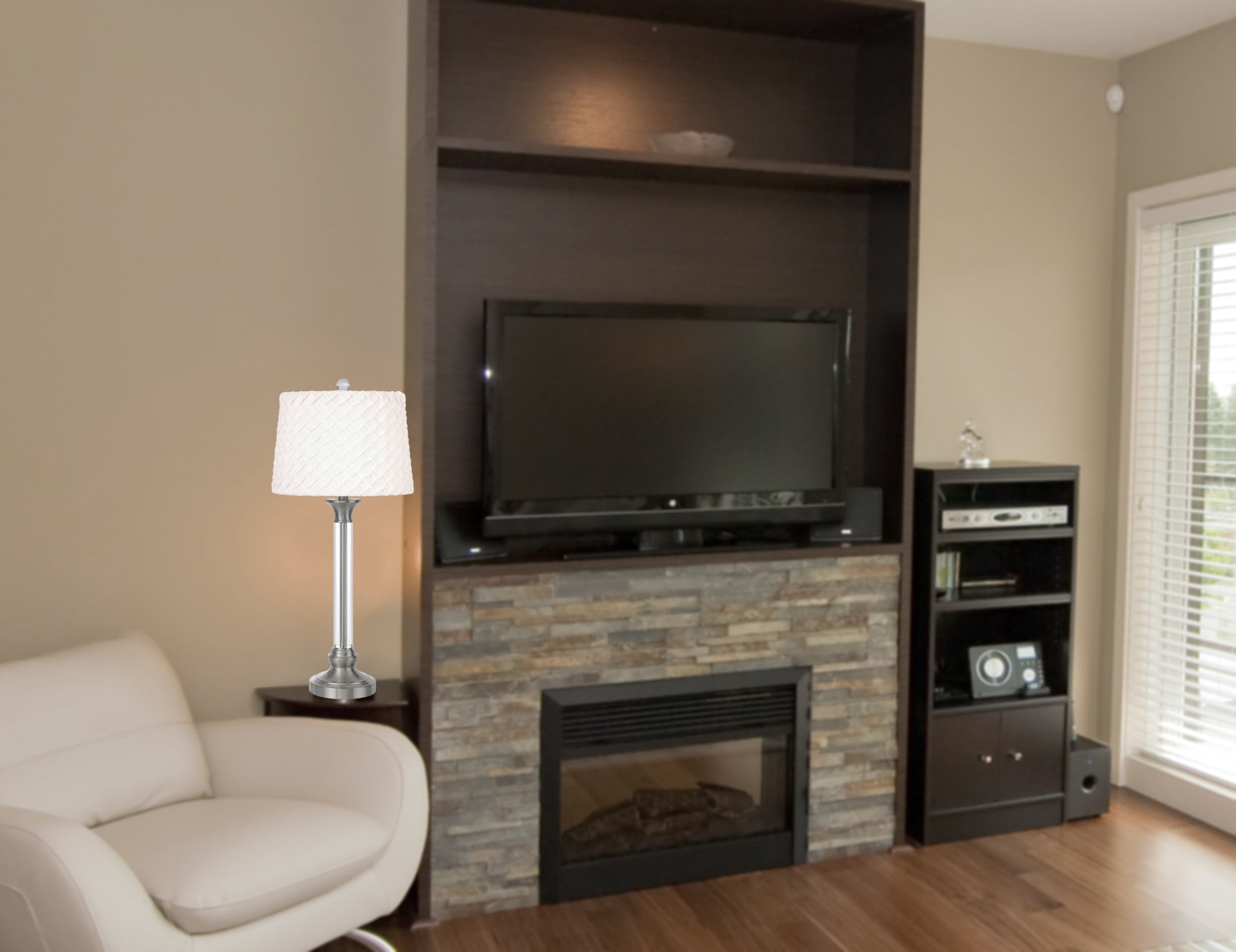 32" Nickel Metal Table Lamp With White Empire Shade 