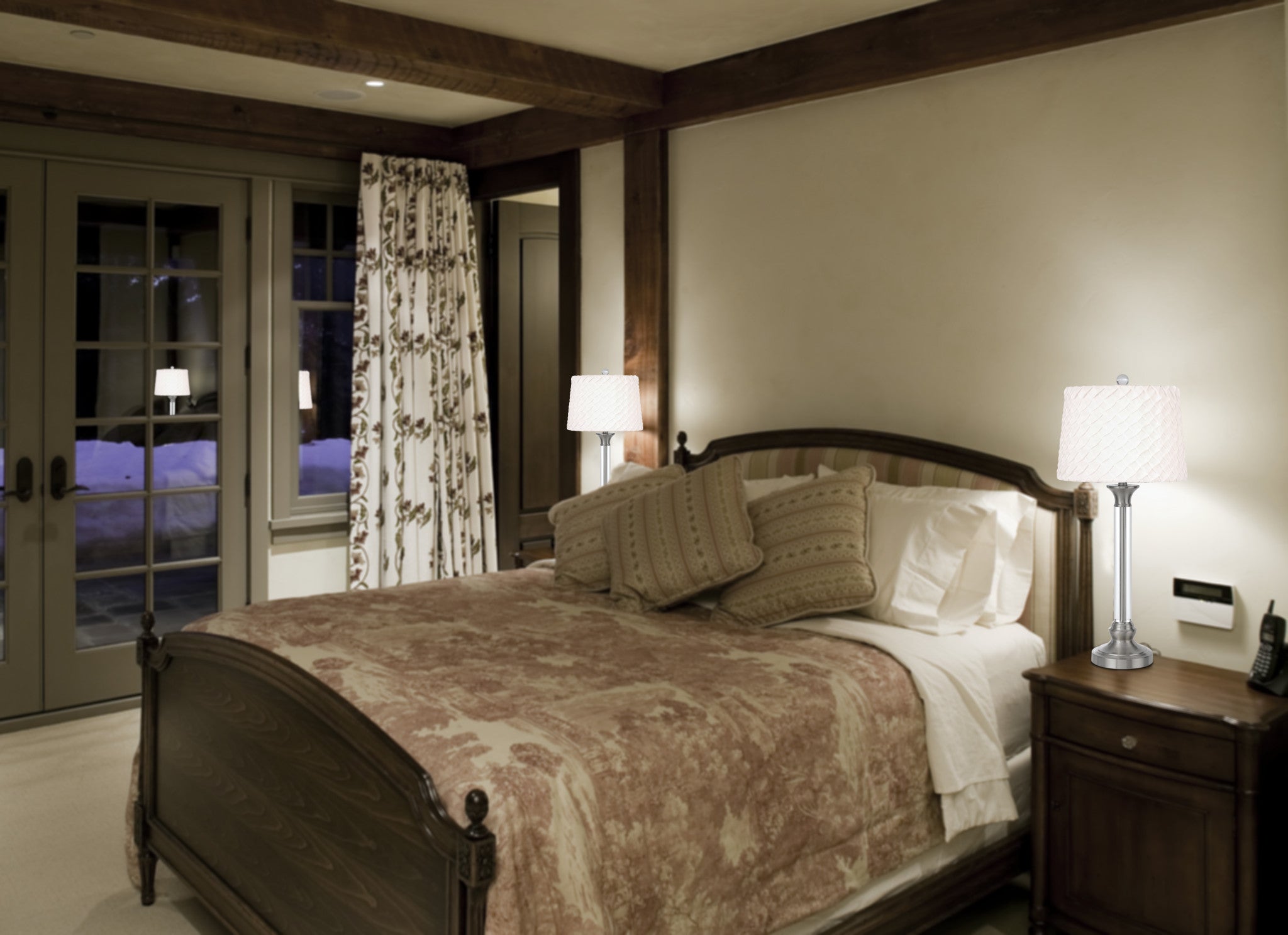 32" Nickel Metal Table Lamp With White Empire Shade 