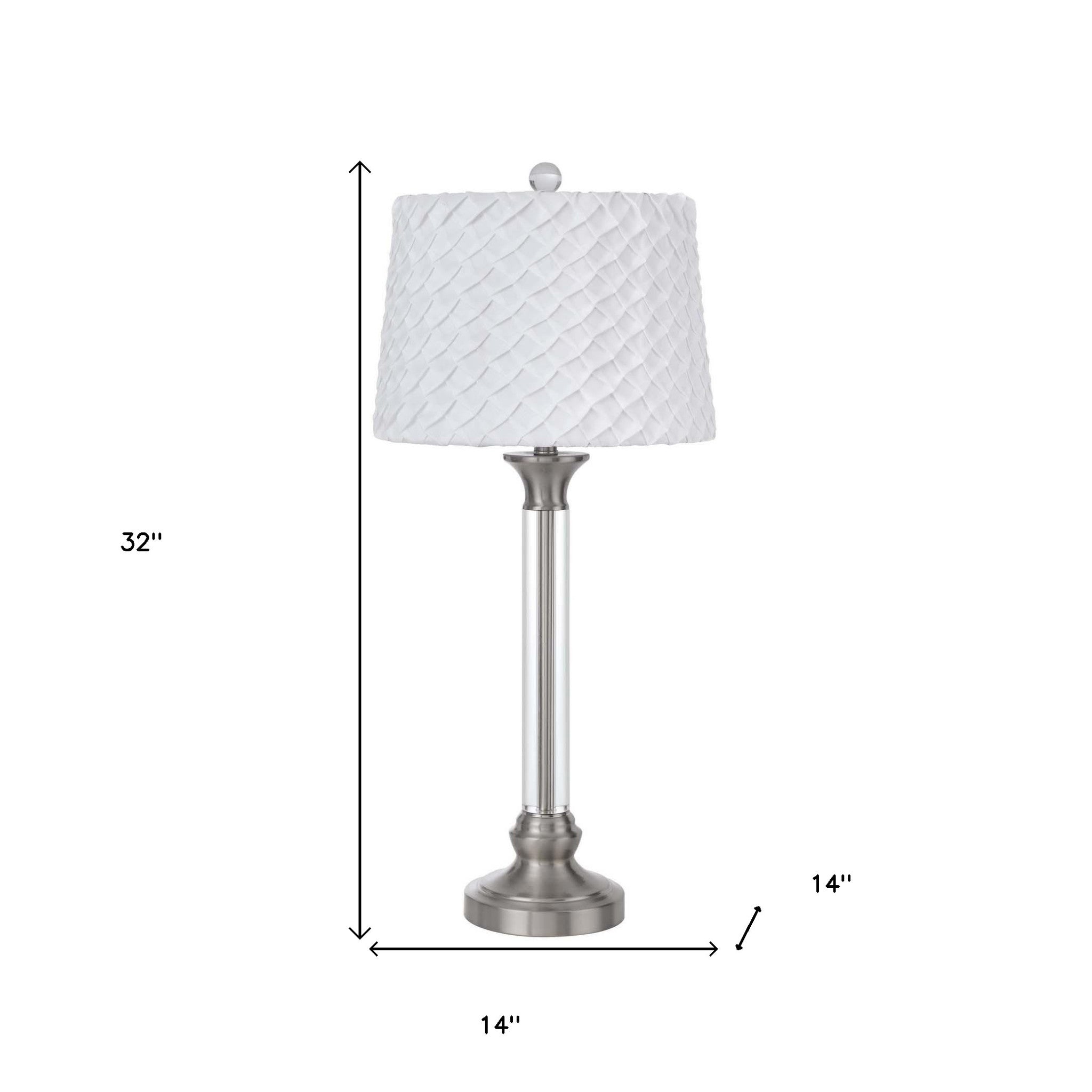 32" Nickel Metal Table Lamp With White Empire Shade 