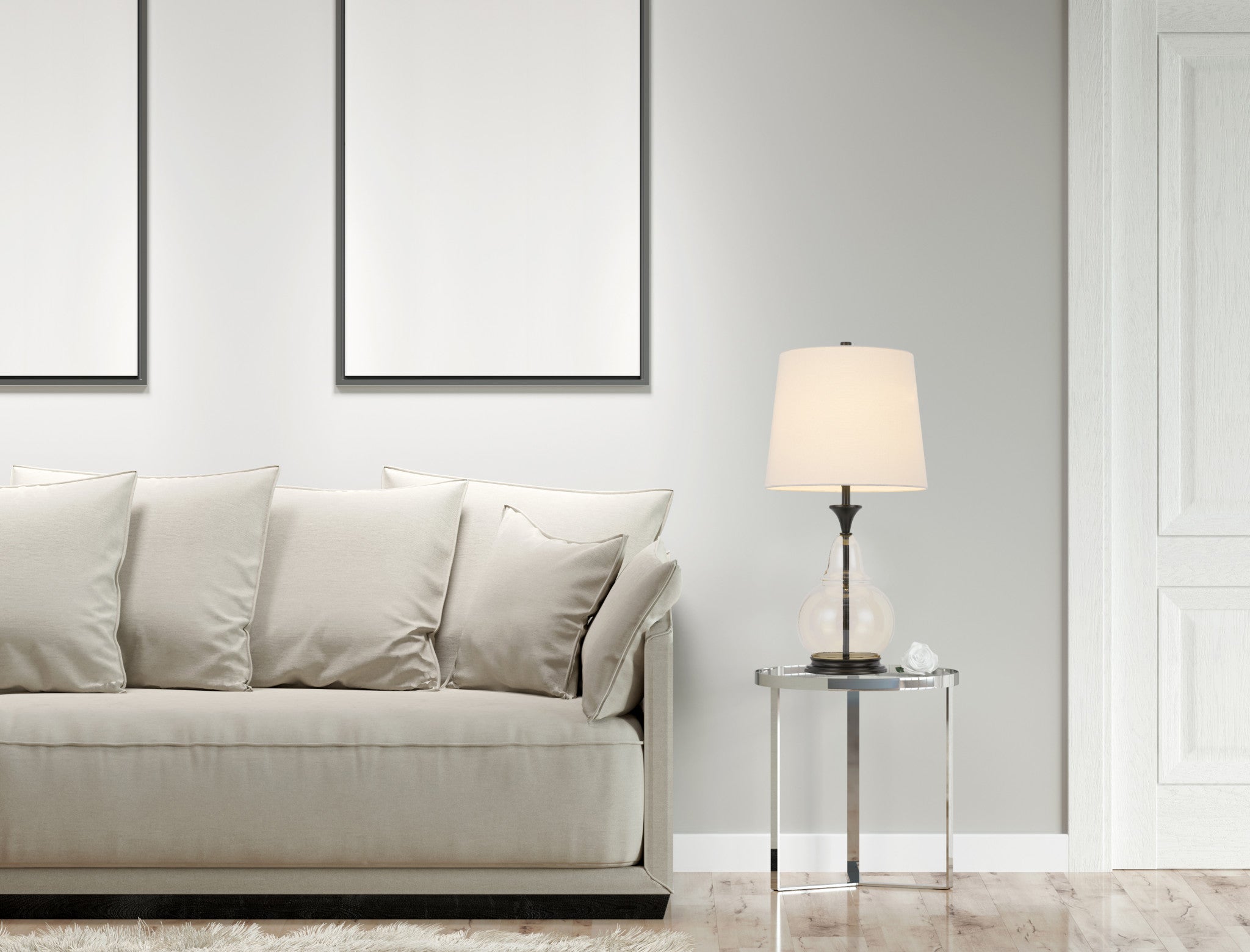 28" Clear Metal Table Lamp With White Empire Shade 