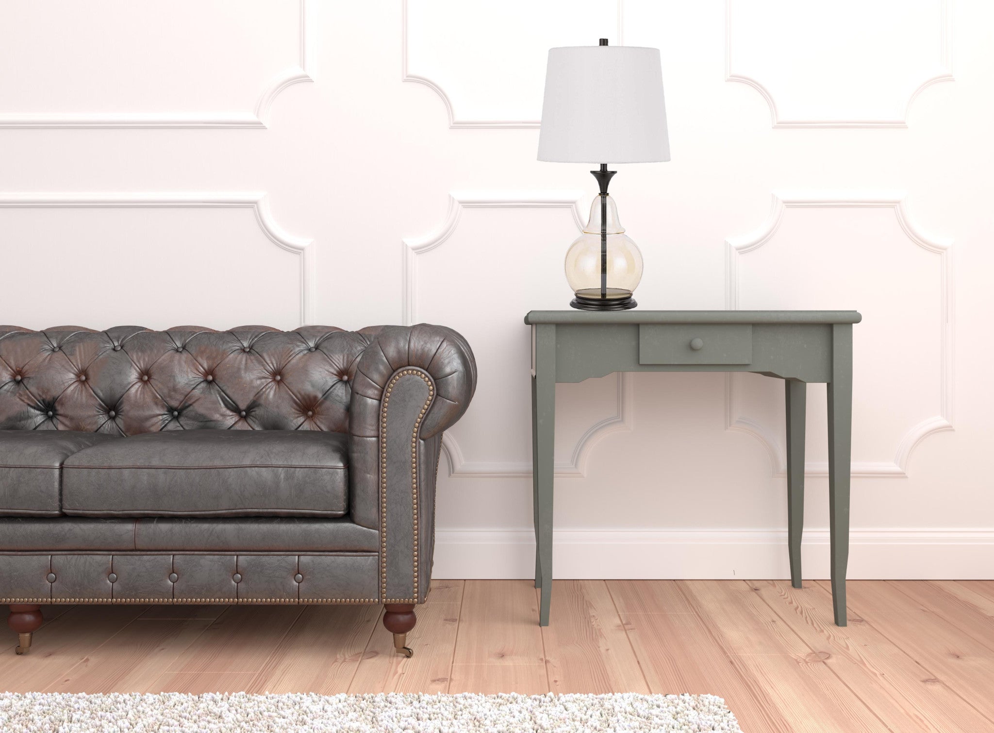 28" Clear Metal Table Lamp With White Empire Shade 