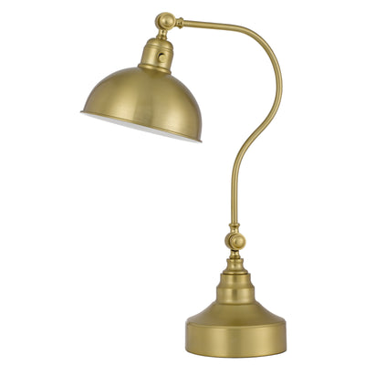 25" Antiqued Brass Metal Desk Table Lamp With Antiqued Brass Dome Shade 