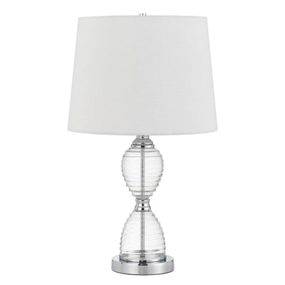 24" Clear Metal Table Lamp With White Empire Shade 