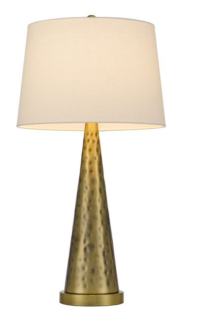 27" Antiqued Brass Metal Table Lamp With White Empire Shade 