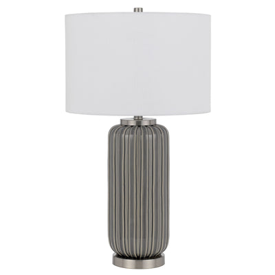 29" Taupe Metal Table Lamp With White Drum Shade 
