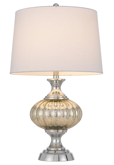 27" Silver Metallic Metal Table Lamp With White Empire Shade 