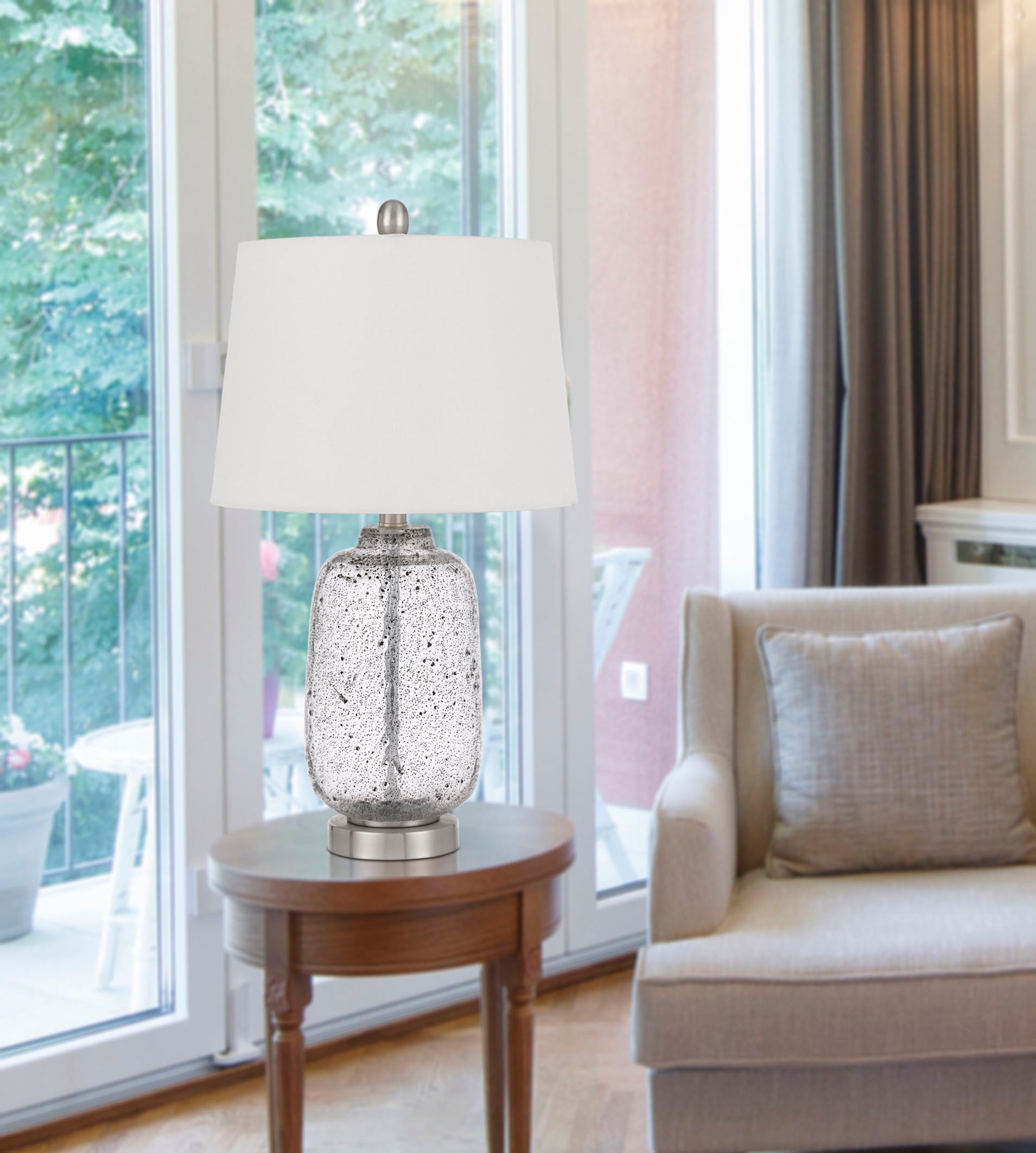24" Nickel Metal Table Lamp With White Empire Shade 