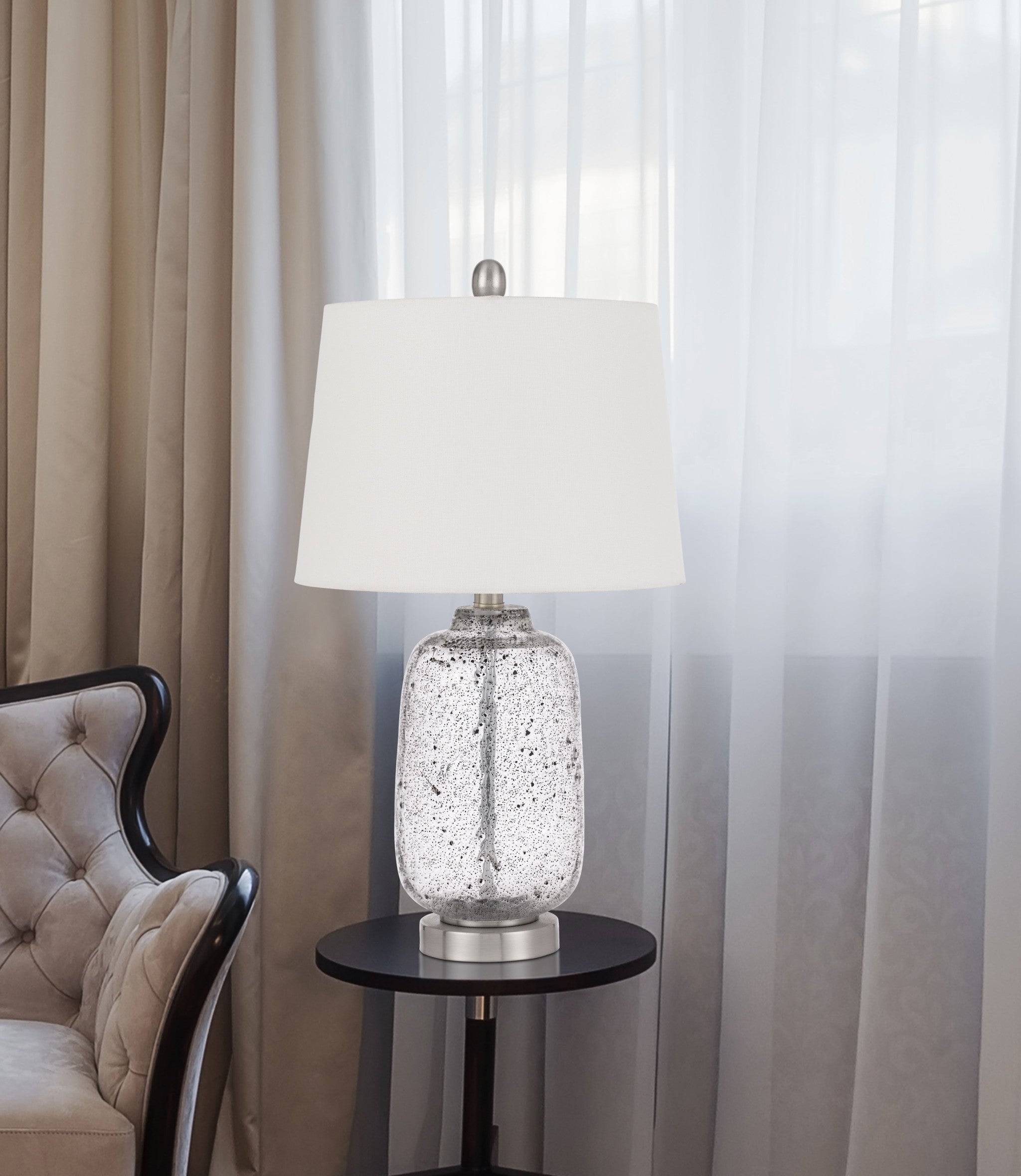 24" Nickel Metal Table Lamp With White Empire Shade 