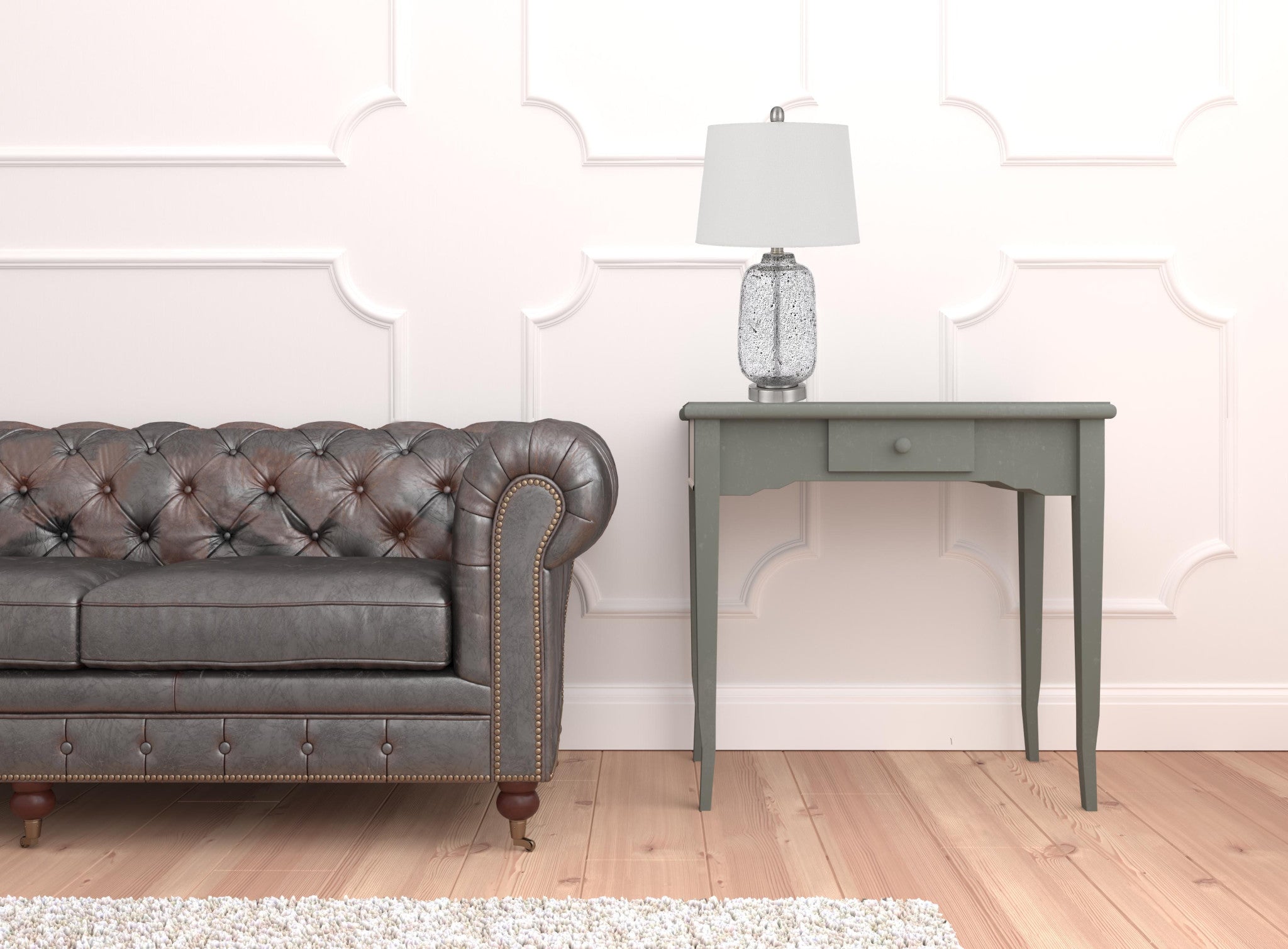 24" Nickel Metal Table Lamp With White Empire Shade 