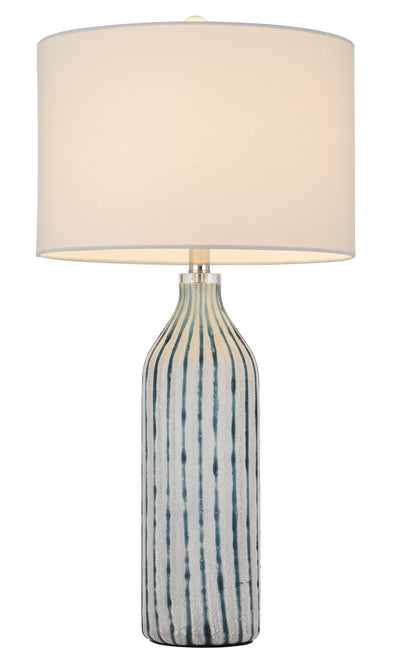 30" Aqua and Gray Glass Table Lamp With White Drum Shade 
