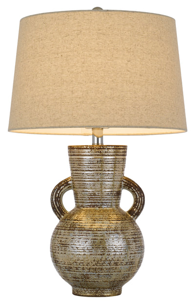 26" Bronze Ceramic Table Lamp With Brown Empire Shade 