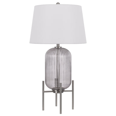 33" Nickel Glass Table Lamp With White Empire Shade 
