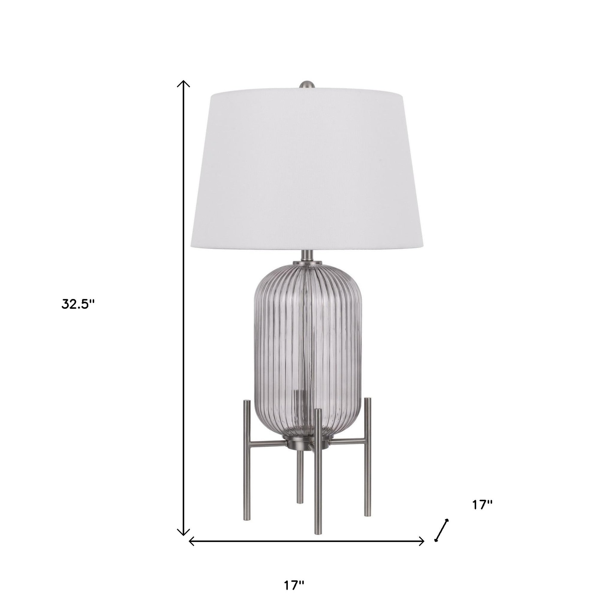 33" Nickel Glass Table Lamp With White Empire Shade