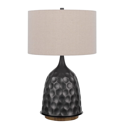 29" Gray Metal Table Lamp With Brown Drum Shade 