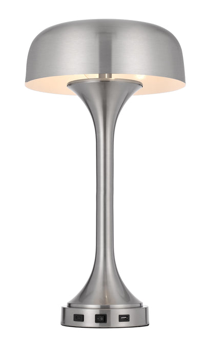 22" Nickel Metal Two Light Usb Table Lamp With Nickel Dome Shade 