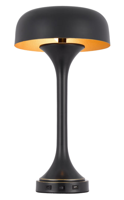 22" Bronze Metal Two Light USB Table Lamp With Bronze Dome Shade 